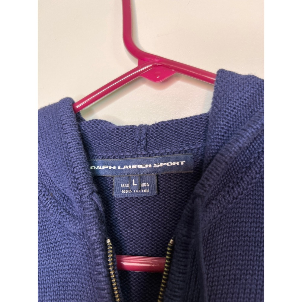 Ralph Lauren Navy Blue Minimalist Old Money Quiet Luxury Hooded Sweater Jacket L - Picture 2 of 5